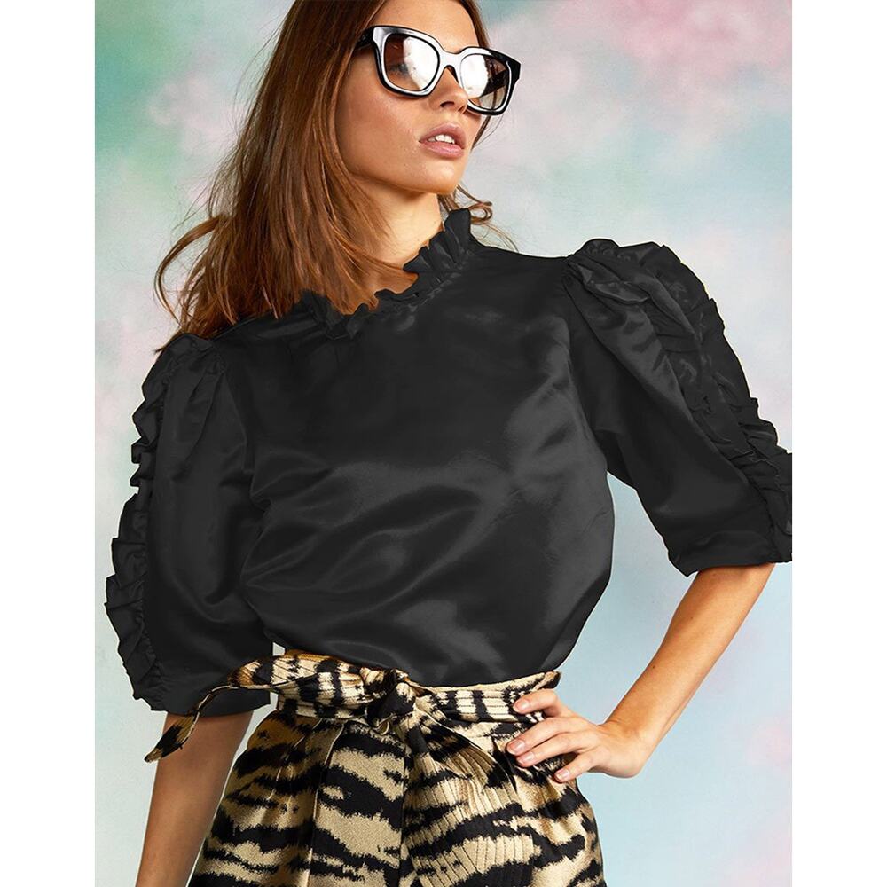 Cynthia Rowley Felicity Satin Ruffle Top